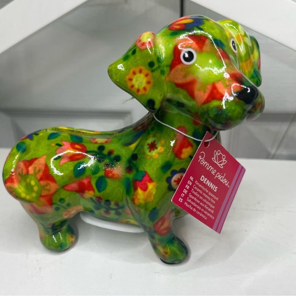POMME PIDOU PETITES exclusive mini piggy bank - Dachshund Dennis green
